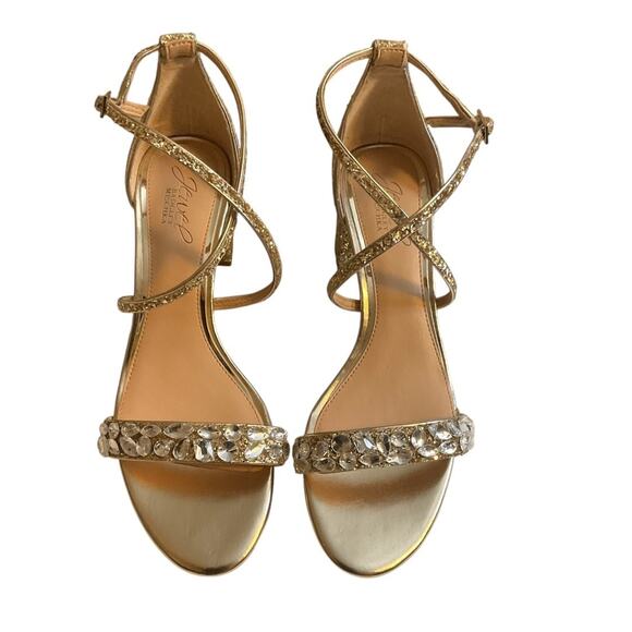 Jewel Badgley Mischka Gold Claudia Embellished Sandals Size 10M - Picture 6 of 16